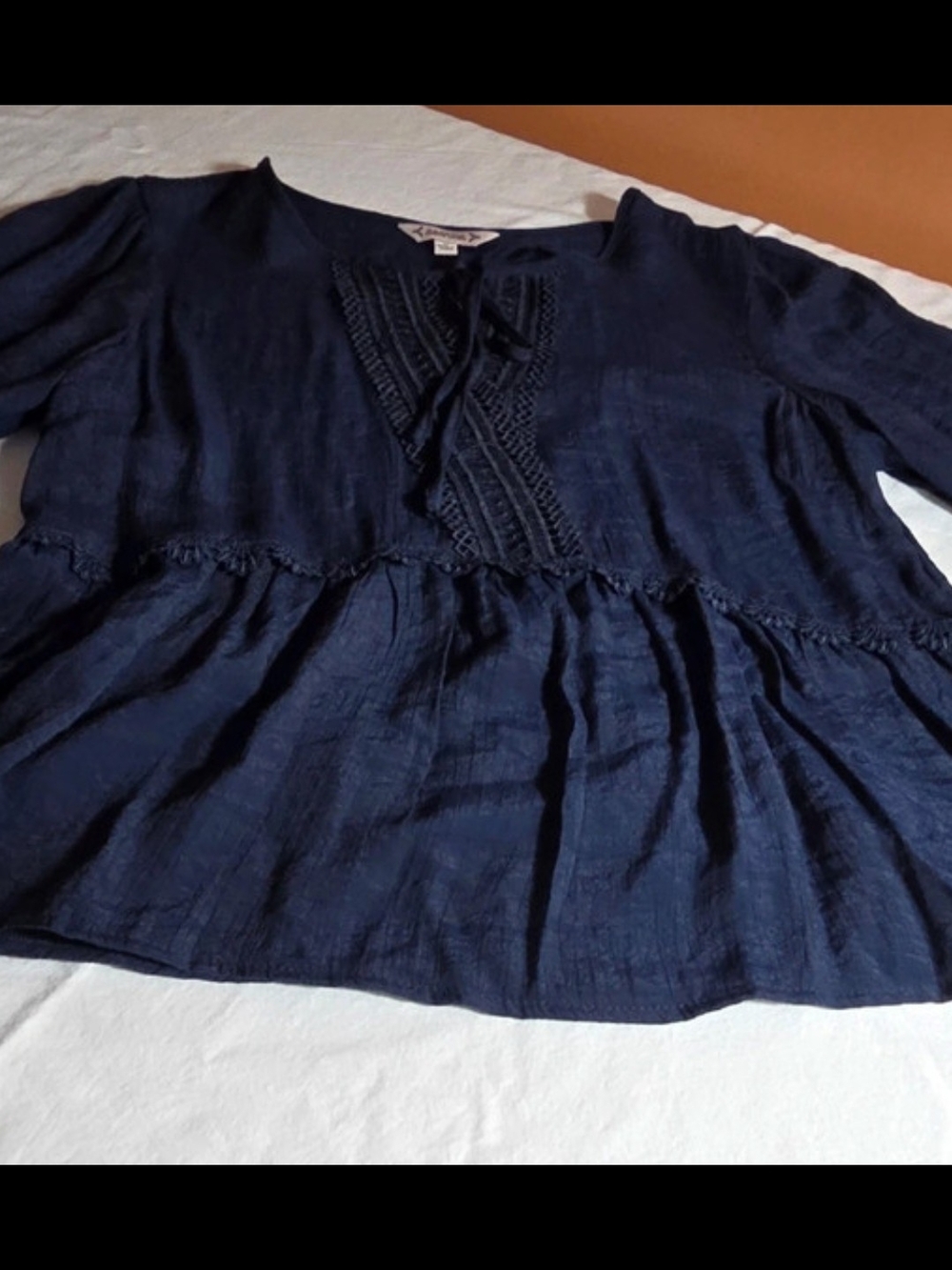 Nanette Lepore Navy Lace-Trim Peasant Tunic